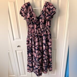 NWT Maurices Women's Navy Floral Ruffle Midi Dress